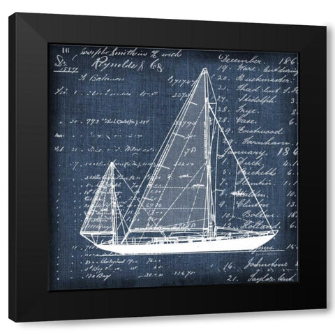 Schooner Blueprint 1 Black Modern Wood Framed Art Print by Robertson, Walter