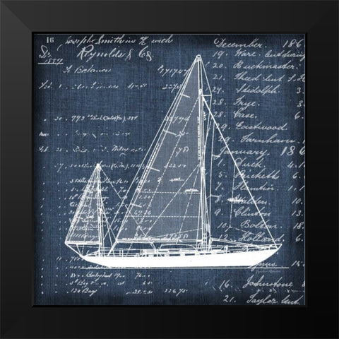 Schooner Blueprint 1 Black Modern Wood Framed Art Print by Robertson, Walter