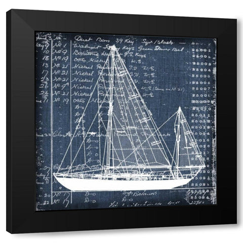 Schooner Blueprint 2 Black Modern Wood Framed Art Print by Robertson, Walter