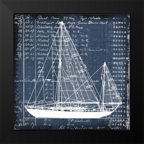 Schooner Blueprint 2 Black Modern Wood Framed Art Print by Robertson, Walter