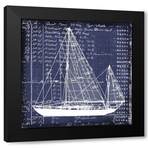 Schooner Blueprint 2 Black Modern Wood Framed Art Print by Robertson, Walter