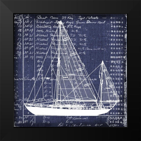 Schooner Blueprint 2 Black Modern Wood Framed Art Print by Robertson, Walter