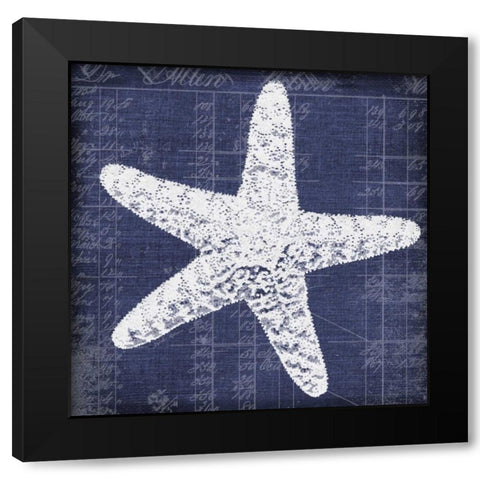 Blue Print Star Fish Black Modern Wood Framed Art Print by Robertson, Walter