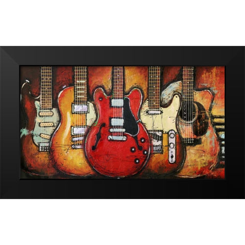 Guitar Collage Black Modern Wood Framed Art Print by Langton, Bruce