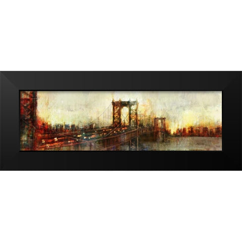 Over the Manhattan Bridge Black Modern Wood Framed Art Print by Roko, Ken