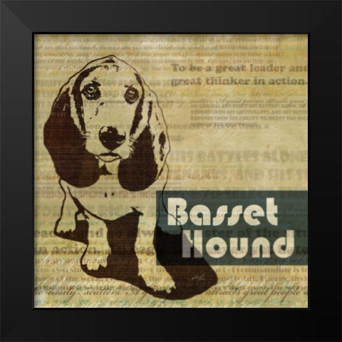 Bassett Hound Sketch  Black Modern Wood Framed Art Print by Roko, Ken