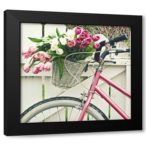 Basket Of Tulips Black Modern Wood Framed Art Print by Dvorak, Vicki