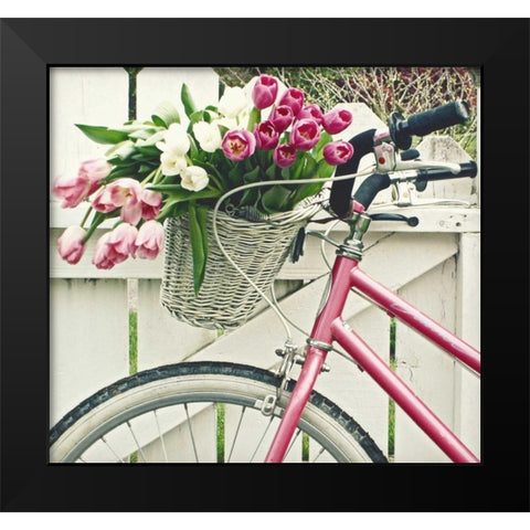 Basket Of Tulips Black Modern Wood Framed Art Print by Dvorak, Vicki