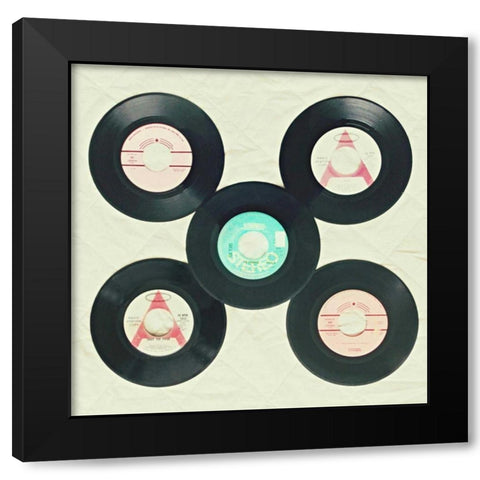 Records Black Modern Wood Framed Art Print with Double Matting by Dvorak, Vicki
