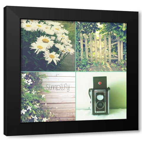 Camera And Daisies SIMPLIFY Black Modern Wood Framed Art Print by Dvorak, Vicki