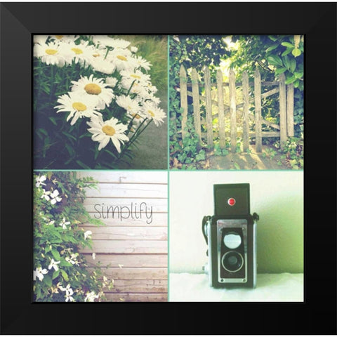 Camera And Daisies SIMPLIFY Black Modern Wood Framed Art Print by Dvorak, Vicki