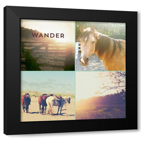 Horses And Sunburst WANDER Black Modern Wood Framed Art Print with Double Matting by Dvorak, Vicki