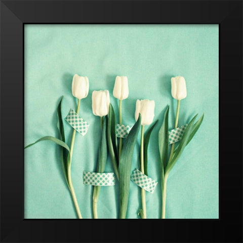 White Tulips Taped Black Modern Wood Framed Art Print by Dvorak, Vicki
