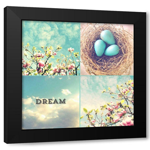 Blue Eggs Pink Blossoms Dream Black Modern Wood Framed Art Print with Double Matting by Dvorak, Vicki
