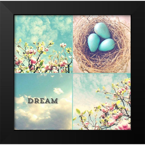 Blue Eggs Pink Blossoms Dream Black Modern Wood Framed Art Print by Dvorak, Vicki