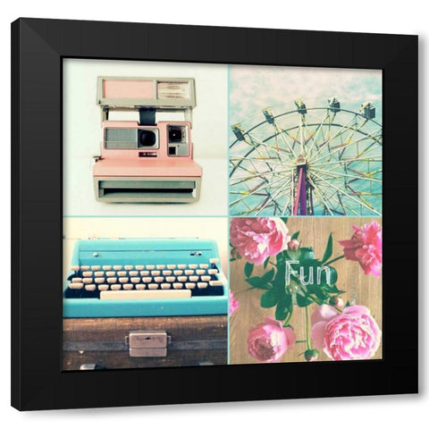 Ferris Wheel and Peonies Fun Black Modern Wood Framed Art Print by Dvorak, Vicki