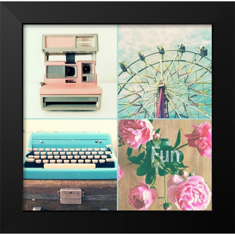 Ferris Wheel and Peonies Fun Black Modern Wood Framed Art Print by Dvorak, Vicki