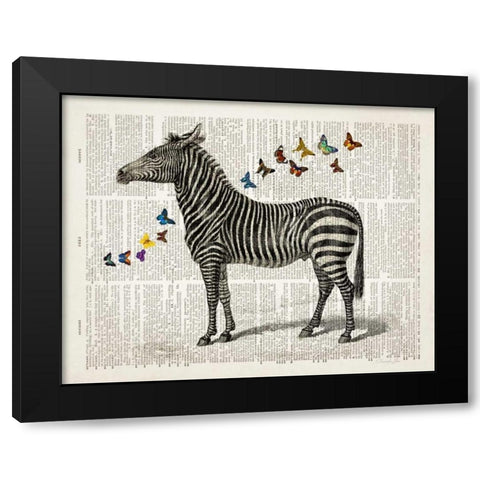 Zebra and Butterflies Black Modern Wood Framed Art Print by James, Christopher