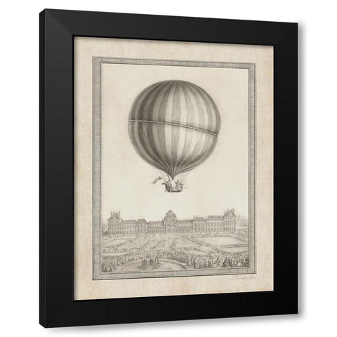 Balloon Over Paris Black Modern Wood Framed Art Print with Double Matting by James, Christopher