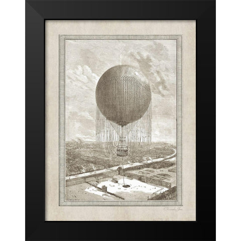 Balloon Over The Seine Black Modern Wood Framed Art Print by James, Christopher