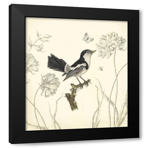Botanical Song Bird 1 Black Modern Wood Framed Art Print with Double Matting by James, Christopher