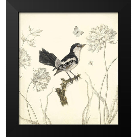 Botanical Song Bird 1 Black Modern Wood Framed Art Print by James, Christopher