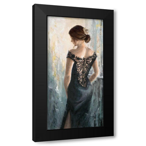 Black Lace-White Rose Black Modern Wood Framed Art Print with Double Matting by Wallis, Karen