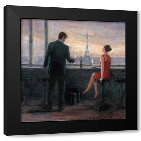 Paris Evening Romance Black Modern Wood Framed Art Print by Wallis, Karen