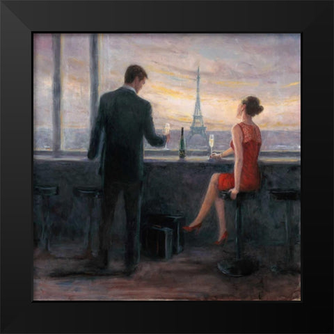 Paris Evening Romance Black Modern Wood Framed Art Print by Wallis, Karen