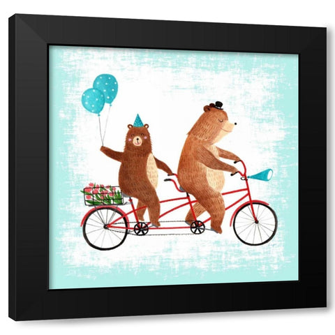 Bicycle Built For Bears Black Modern Wood Framed Art Print by Lings Workshop