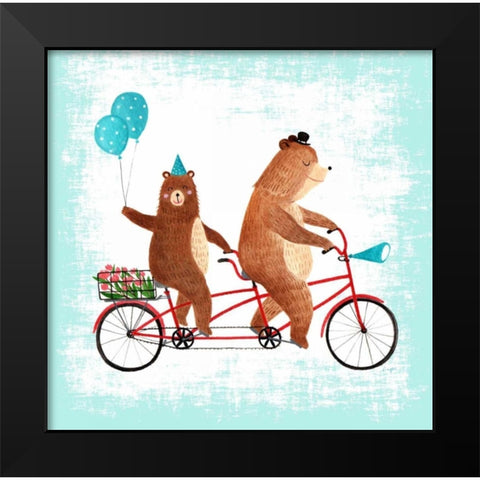 Bicycle Built For Bears Black Modern Wood Framed Art Print by Lings Workshop