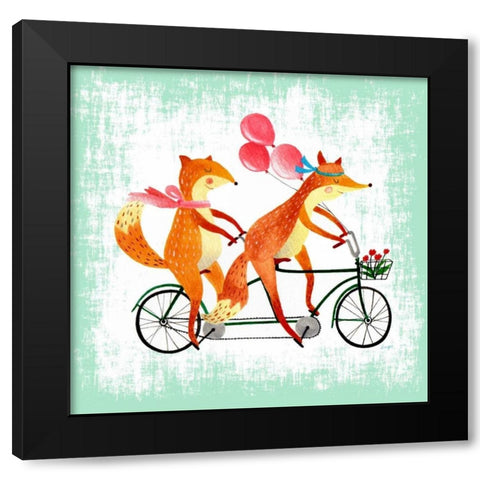 Foxes Like Bikes Black Modern Wood Framed Art Print by Lings Workshop