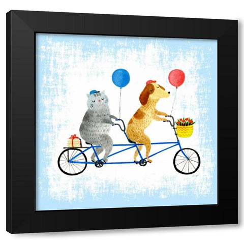 Bikes and Best Friends Black Modern Wood Framed Art Print by Lings Workshop