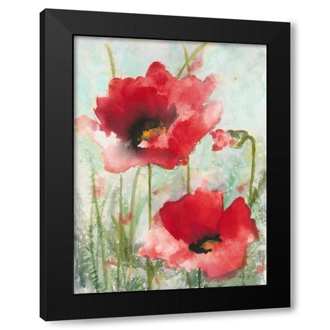 Field Poppies 1 Black Modern Wood Framed Art Print by Johannesson, Karin