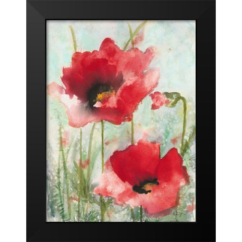 Field Poppies 1 Black Modern Wood Framed Art Print by Johannesson, Karin