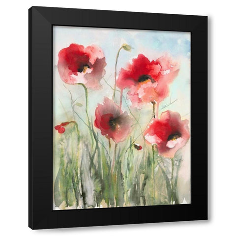 Field Poppies 2 Black Modern Wood Framed Art Print by Johannesson, Karin
