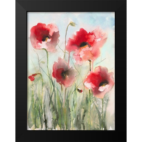 Field Poppies 2 Black Modern Wood Framed Art Print by Johannesson, Karin