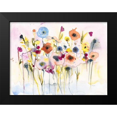 Junes Flowers Black Modern Wood Framed Art Print by Johannesson, Karin