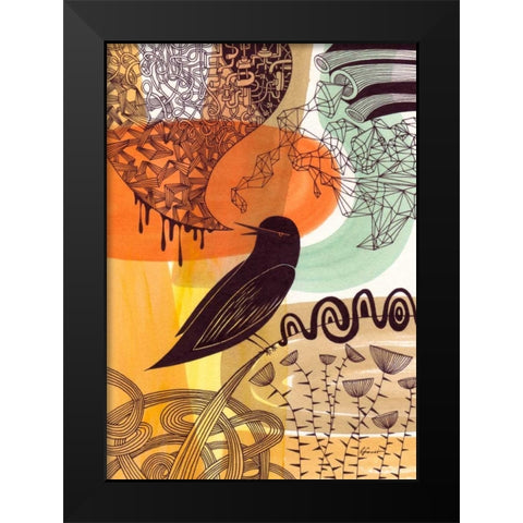 Doodle Bird 2 Black Modern Wood Framed Art Print by Faust, Richard