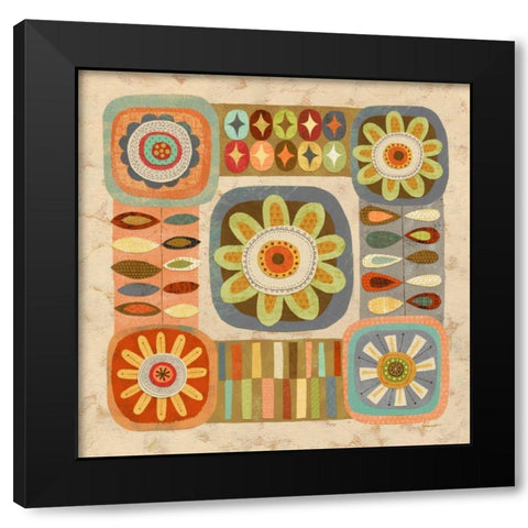 Floral Retro 2 Bloom Black Modern Wood Framed Art Print with Double Matting by Faust, Richard