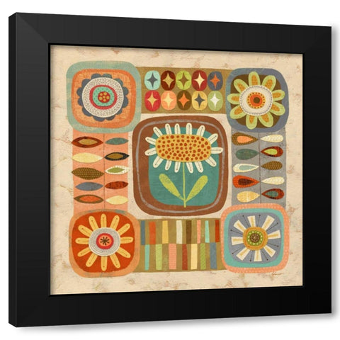 Floral Retro 2 Black Modern Wood Framed Art Print with Double Matting by Faust, Richard