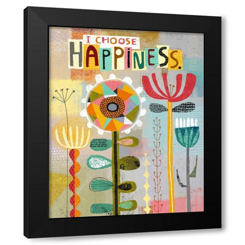 Happiness Flowers Black Modern Wood Framed Art Print with Double Matting by Faust, Richard