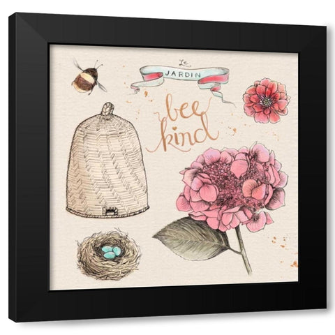 Bee Kind Black Modern Wood Framed Art Print by Elliot, Kerri
