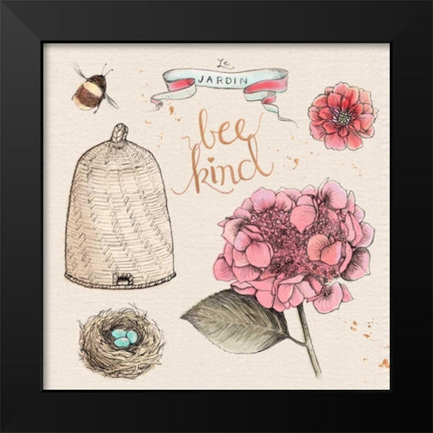 Bee Kind Black Modern Wood Framed Art Print by Elliot, Kerri
