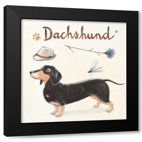 Dachshund Escapades Black Modern Wood Framed Art Print by Elliot, Kerri
