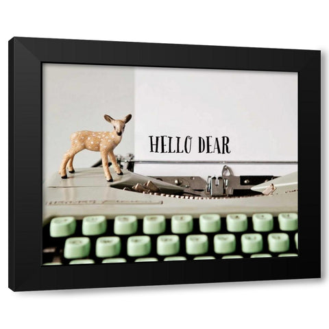 Hello Dear Typewriter Black Modern Wood Framed Art Print by Susannah Tucker Photography