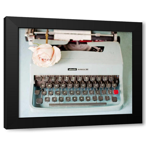 Back In Time Blue Typewriter Black Modern Wood Framed Art Print with Double Matting by Susannah Tucker Photography
