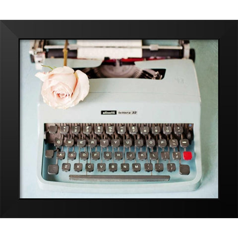 Back In Time Blue Typewriter Black Modern Wood Framed Art Print by Susannah Tucker Photography
