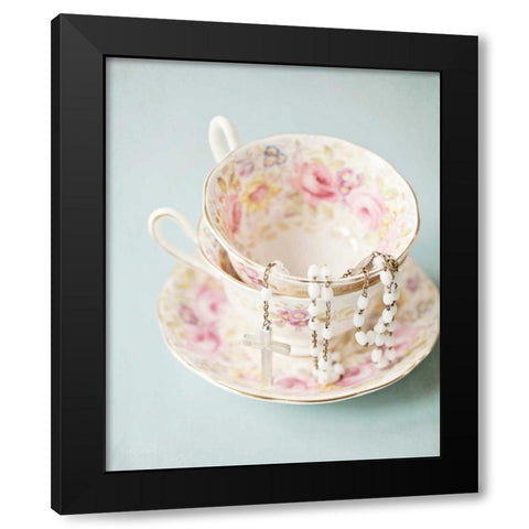 Pretty Teacup and Rosary 2 Black Modern Wood Framed Art Print with Double Matting by Susannah Tucker Photography