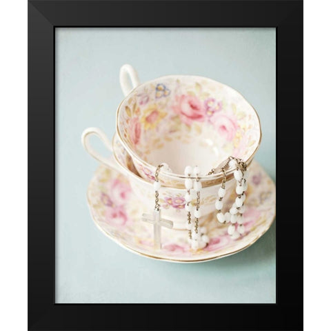 Pretty Teacup and Rosary 2 Black Modern Wood Framed Art Print by Susannah Tucker Photography